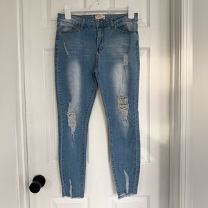 Trendy Blue Distressed Skinny Jeans